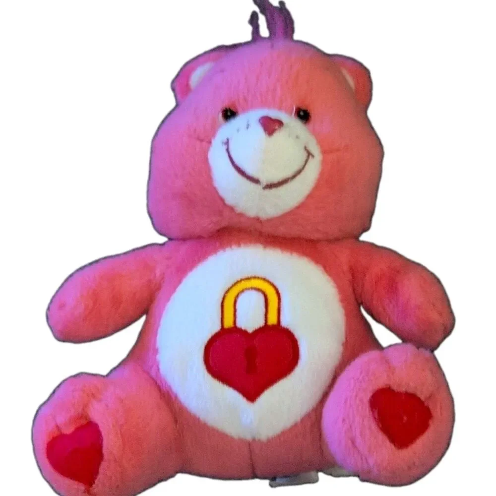 Vintage 2004 Care Bears Secret Bear Plush 8” Pink Heart Lock Belly Y2K
